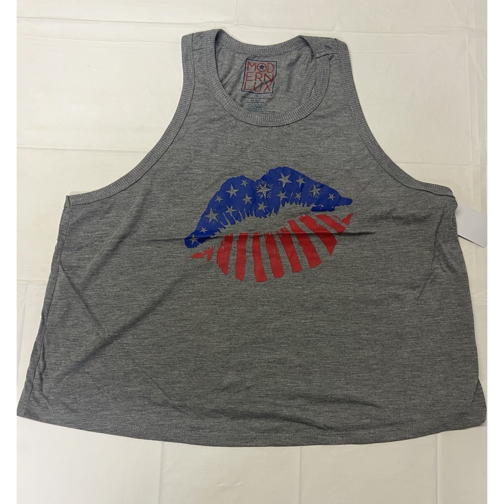 Modernlux Gray Patriotic Lip Printed T-shirt Size XL